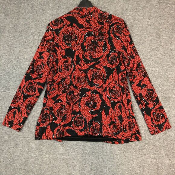 JM Collection Jacket Women M Red Black Cardigan Sparkling Rose Layered Look Top - Picture 6 of 11